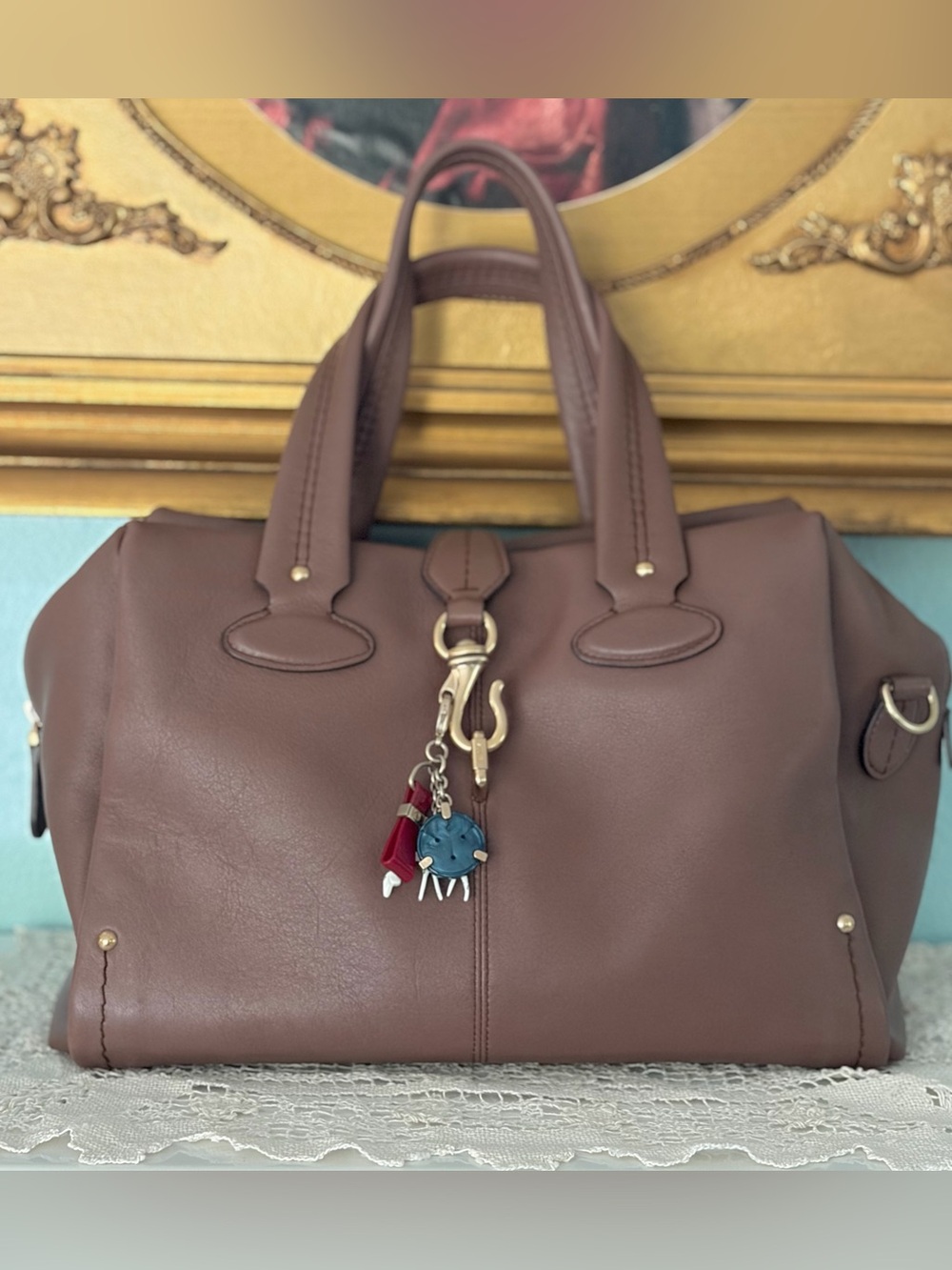 Bally top handle and shoulder strap Women's Leather Satchel Handbag.